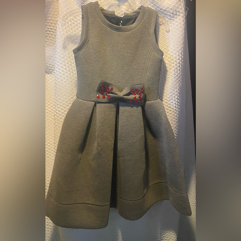 NWT | Deux Par Deux Gray Dress with Red Bow – Stylish & Elegant, Girls Size 8